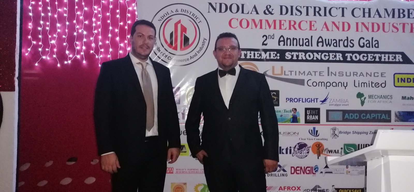 Directors John Kourkoutas and Costas Constantacopoulos at the Ndola and District Chamber of Commerce awards gala