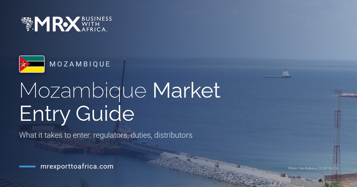 Mozambique Market Entry Guide: MRX branded header with port development in Pemba and the Mozambican flag