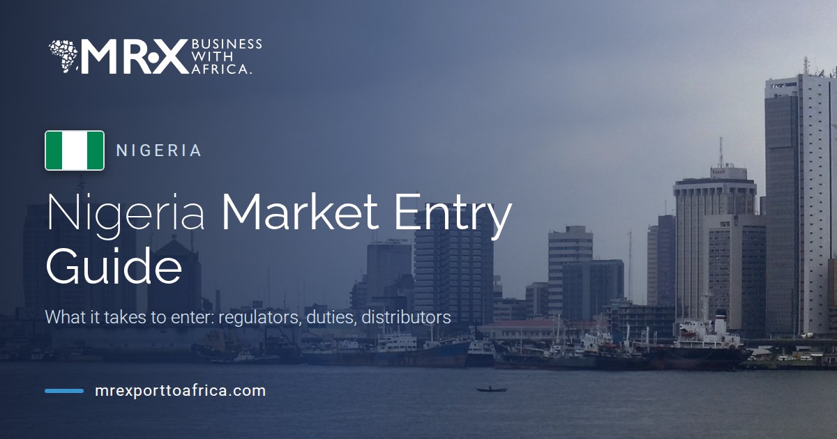 Nigeria Market Entry Guide: MRX branded header with the Lagos Marina skyline and the Nigerian flag