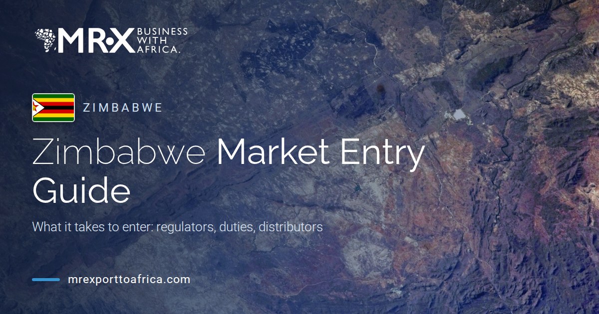 Zimbabwe Market Entry Guide: MRX branded header with the Great Dyke seen from orbit and the Zimbabwean flag
